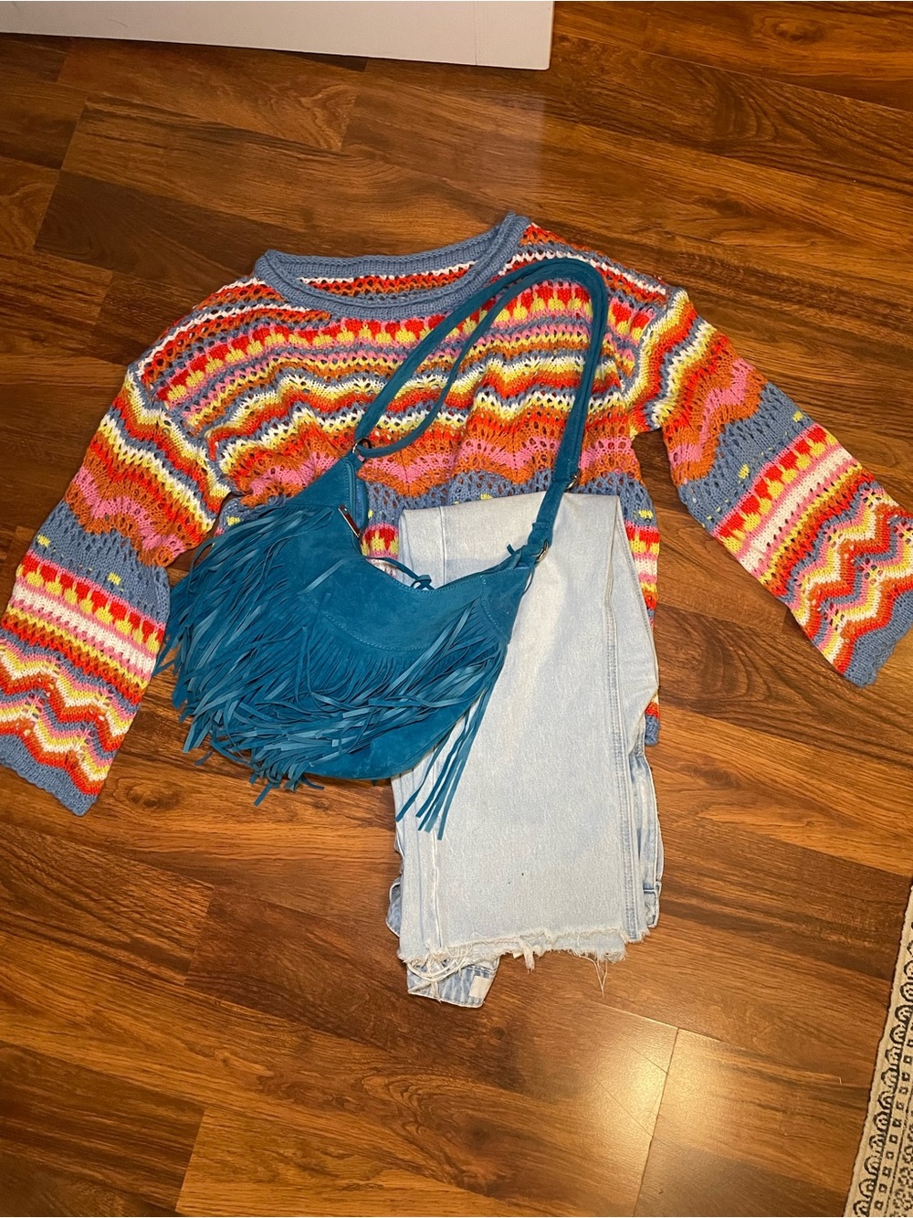 Crochet Knit Sweater with Bell Sleeves